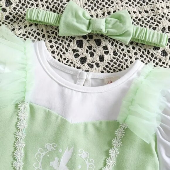Tinker Bell Fairy Baby Girls Tutu Jumpsuit Headband Costume Halloween - Picture 2 of 6